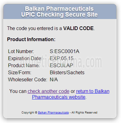Оригинальный Esculap 5tab (Balkan Pharmaceuticals) Проверка Esculap 5tab (Balkan Pharmaceuticals) с помощью кода