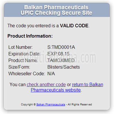 Оригинальный Тамоксимед 10 (Балкан Фарма) Проверка Tamoximed 10 (Balkan Pharmaceuticals) с помощью кода
